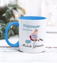 Bilgisayar Öğretmeni Tasarımlı Kişiye Özel Kupa Bardak (Mavi)