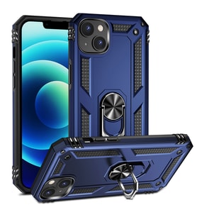 Apple iPhone 15 Kılıf Yüzüklü Standli Tank Kapak (Lacivert)