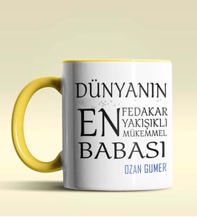 Kişiye Özel Dünyanın En En En Babası Temalı Siyah Kupa Bardak (Sarı)