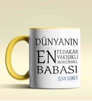 Kişiye Özel Dünyanın En En En Babası Temalı Siyah Kupa Bardak (Sarı)