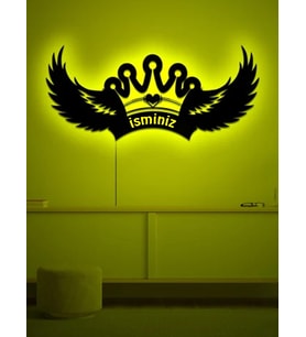 Mony Tasarım Led Işıklı İsimli Melek Kanadı Tablo Duvar Süsü Led Tablo (Sarı)