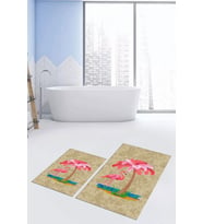 EVDEYA Baskılı Yıkanabilir Flamingo Desenli İkili Banyo Halısı Paspas Klozet Takımı, KLOZET-30-GRİ, (Kahverengi)