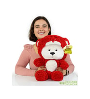 90 Cm Kapşonlu Uykumcuk Peluş Ayıcık Panda (Kırmızı)