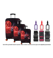 Bagacar Kalp 3lü Set Valiz Kılıfı, 3 lü Valiz Kemeri, 3lü Valiz Etiketi (Karışık)