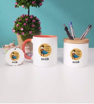 Öğretmenler Günü Hediyesi Kupa Bardak Kırmızı Kalemlik ve Anahtarlık (Model 7)