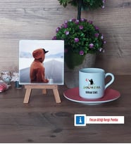 Jandarma Fotoğraflı Dekoratif Taş, Ahşap Altlıklı Türk Kahvesi Fincanı Hediye (Model 6)