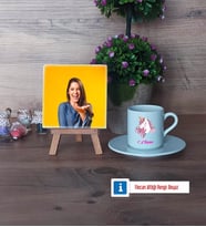 Unicorn Fotoğraflı Dekoratif Taş, Ahşap Altlıklı Türk Kahvesi Fincanı Hediye (Model 2)
