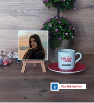 Sosyal Hizmet Uzmanı Fotoğraflı Dekoratif Taş, Ahşap Altlıklı Türk Kahvesi Fincanı Hediye (Model 3)