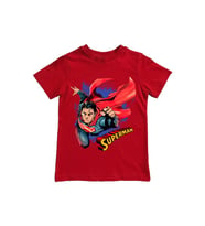 Superman baskılı pamuklu penye kumaş yazlık çocuk tişört (Kırmızı)
