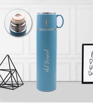 Kişiye Özel Bardaklı 580 ML Çelik Termos (Mavi)