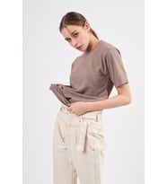 Nare Giyim Siyah Pamuklu Basic Kadın T-shirt (Sütlü Kahve)