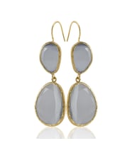 Kadir Jewellery 22 Ayar Altın Kaplama Kadın Sallantılı Küpe -El İşçiliği Ve Hipoalerjenik Küpe (Gri)
