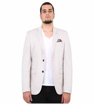 SPOSO 5131 İKİ DÜĞME TEK YIRTMAÇ YARIM ASTAR ÖRME KUMAŞ BÜYÜK BEDEN BLAZER CEKET (Bej)
