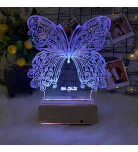 Kişiye Özel Doğum Günü Hediyesi /Sevgiliye Hediye Kelebek Tasarımlı 3D Led Masa Lambası (Beyaz)