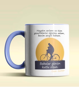 Kişiye Özel Babalar Günü Mesajlı 4 Tasarımlı Siyah Kupa Bardak (Mavi)