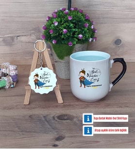 Kadın Öğretmene Hediye Kupa Bardak Kırmızı ve Ahşap Anahtarlık Hediye (Model 9)