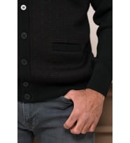 Woolen World Regular Fit V Yaka Ön Cepli Desenli Triko Hırka (Siyah)