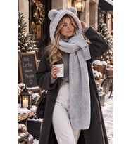Kapşonlu Welsoft Peluş Bere - Atkılı - Polar Boyunluk Şalı Sıcaklık ve Şıklığın Buluşması (Gri)
