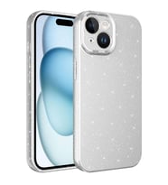 Apple iPhone 15 Kılıf Kamera Korumalı Simli Lüks Işıltılı Silikon (Gümüş)