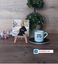 Din Kültürü Öğretmeni Fotoğraflı Dekoratif Taş, Ahşap Altlıklı Türk Kahvesi Fincanı Hediye Öğretmenler Günü Hediyesi (Model 7)