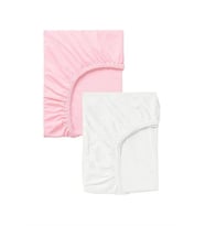 2 Adet 70 x 140 x 20 cm Anne Yanı Lastikli Penye Kumaş Bebek Çarşafı (Pembe-Beyaz)