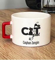 Kişiye Özel Cat Dad Hediye Lüks Fincan Kedi Babası -3- (Kırmızı)