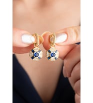 925 Ayar Gümüş Safir Taşlı Trend Küpe (Gold)