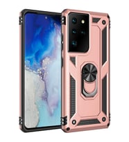 Samsung Galaxy S21 Ultra Uyumlu Kılıf Standlı Manyetik Yüzüklü Military Magnetic Ring Polycarbonate and TPU Case (Pudra)