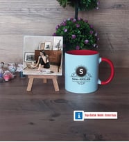 Baş Harf ve İsim Soyisim Fotoğraflı Dekoratif Taş, Kupa Bardak Beyaz Hediye (Model 2)