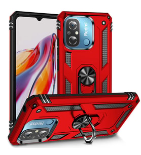 Xiaomi Redmi 12C Kılıf Zore Vega Yüzük Standlı Zırh Kılıf (Kırmızı)