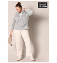 Kadın Büyük Beden Kapşonlu ince Sweatshirt SPR24BSWK57 ( Gri-Melanj)