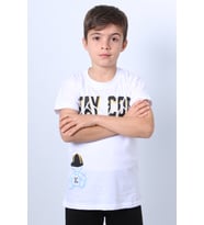ERKEK ÇOCUK TİŞÖRT STAY COOL BASKILI BİSİKLET YAKA F18 (Beyaz)