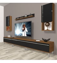 Decoraktiv Eko 270TA Mdf Krom Ayaklı Tv Ünitesi Tv Sehpası (Siyah - Ceviz)
