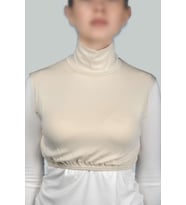 Sıfır Kol Balıkçı Yaka Tam Boğazlı Likralı Penye Kadın Yarım Body (Krem)