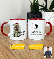 Kişiye Özel Karikatürlü Asker Kupa Bardak Askere Hediye Asker Sevgiliye Hediye (Kırmızı)