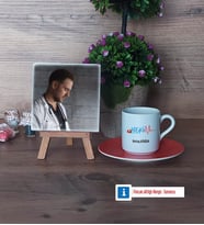 Hekim Fotoğraflı Dekoratif Taş, Ahşap Altlıklı Türk Kahvesi Fincanı Hediye (Model 8)