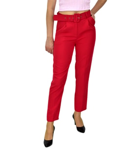 Kadın Kemerli Bilek Pantolon BGL-ST03690 (Kırmızı)