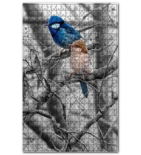 Cakapuzzle Kuru Dalda Mavi ve Kahverengi Kuşlar Puzzle Yapboz MDF (Ahşap) (1000 Parça)