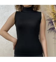 Kadın Sıfır Kol Yarım Balıkçı Yaka Body 1 Adet (Siyah)