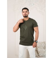 Paul Martin Bisiklet Yaka Önü Baskılı Pamuklu Basic Regular Fit T-shirt (Yeşil)