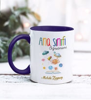 Kişiye Özel Anasınıfı Öğretmeni Tasarımlı Kupa Bardak (Lacivert)