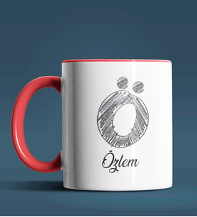 Kişiye Özel Ö Harfi Temalı Kara Kalem Tasarım Siyah Renk Kupa (Kırmızı)