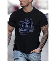 Erkek La California 1987 Baskılı Oversize Tshirt (Siyah)
