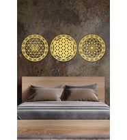 UNT Yaşam Çiçeği, Sri Yantra ve Torus 3'lü Set Duvar Tablosu (Gold)