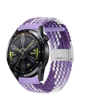 Sneezy Huawei Watch GT Runner-Sport 46mm- GT2 E 22mm Uyumlu Metal Klips Solo Fiberlink Örgü Kordon (Beyaz-Lila)