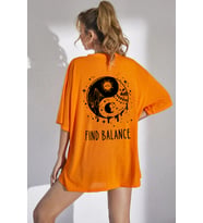 Unisex Yin & Yang Baskılı T-shirt (Turuncu)