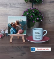 Babaya Hediye Fotoğraflı Dekoratif Taş, Ahşap Altlıklı Türk Kahvesi Fincanı Hediye (Model 6)