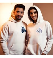 Sevgililer Günü Kombin Erkek Kadın Ejderha Görselli Kapüşonlu Hoodie Sweatshirt 7002 (Beyaz)