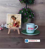 Mutfağın Sultanı Anneye Hediye Fotoğraflı Dekoratif Taş, Ahşap Altlıklı Türk Kahvesi Fincanı Hediye (Model 9)