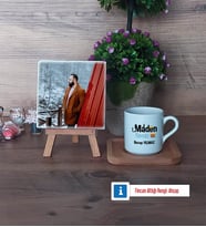 Maden Mühendisi Fotoğraflı Dekoratif Taş, Ahşap Altlıklı Türk Kahvesi Fincanı Hediye (Model 1)